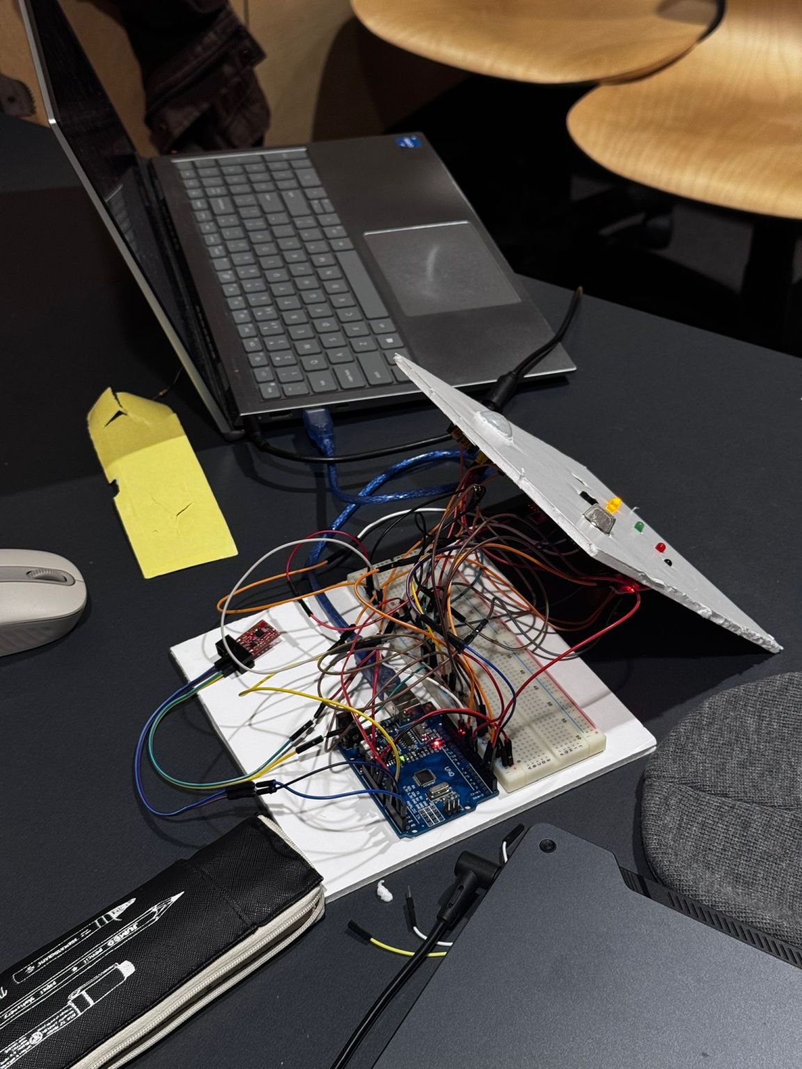 Inside view of the Arduino and breadboard wiring