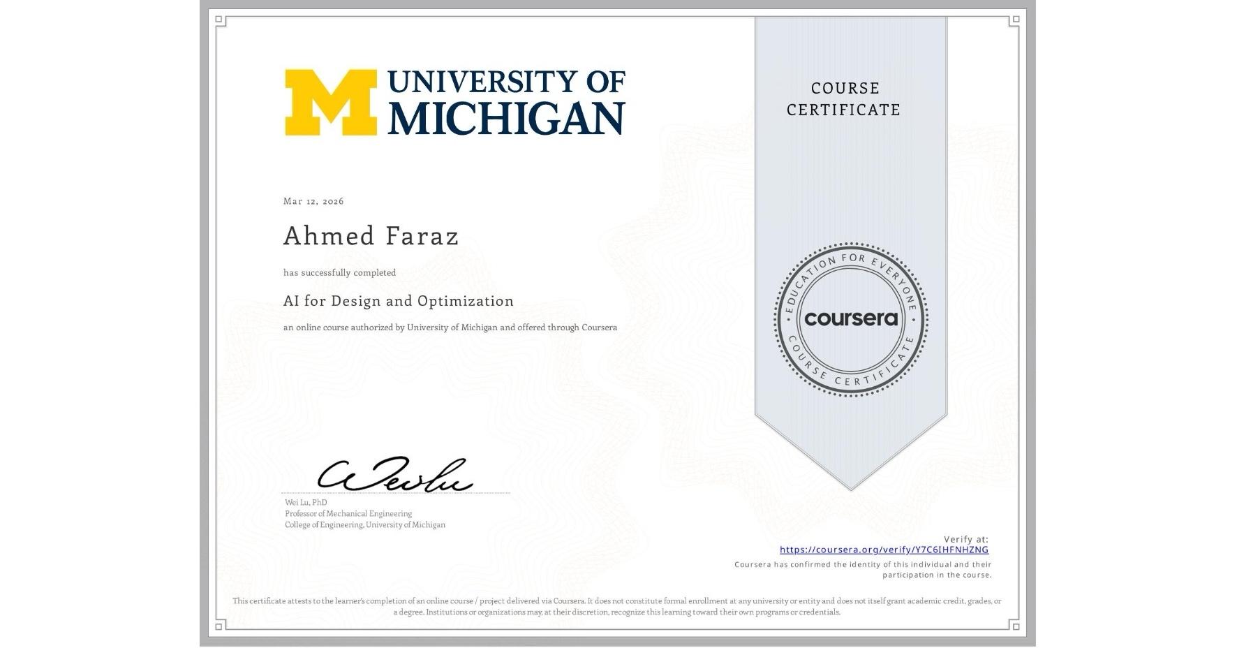 AI for Design and Optimization Certificate